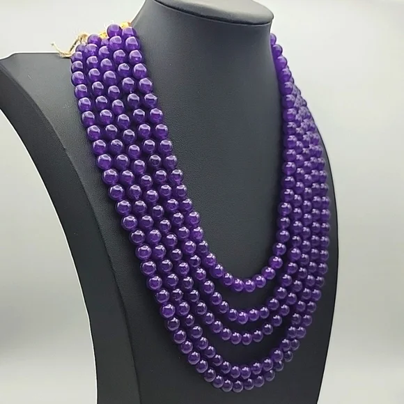 1025 Cts Natural 5 Strand Amethyst Round Shape Beaded Natural Gemstone Necklace - Picture 2 of 6